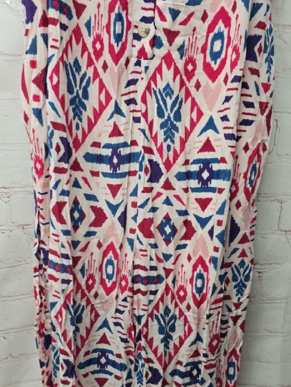Emily Wonder Spaghetti Strap Jumpsuit Pink & Blue Geometric Print W Belt Size 2x - Picture 5 of 16